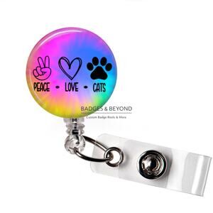🐱💖 Peace Love Cats Badge Reel | Veterinary Tech Retractable ID Holder